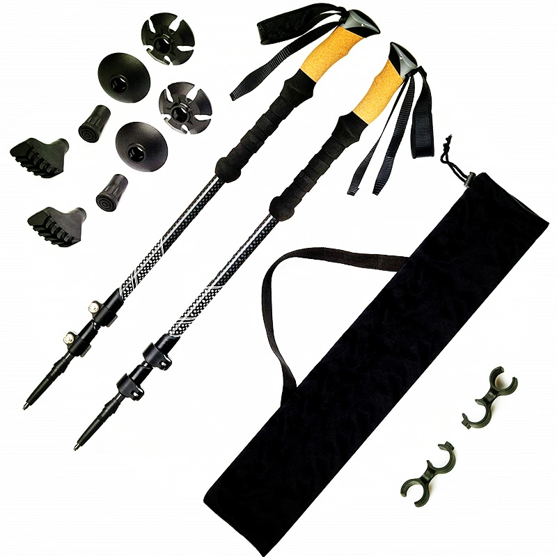 Willest Ultralight Outdoor Portable Trekking Poles Carbon Fiber External Lock Cork Grip Handle Pole