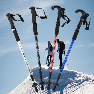 Bastões de caminhada com cabo reto de quatro seções cabo curvo bastões de trekking ao ar livre